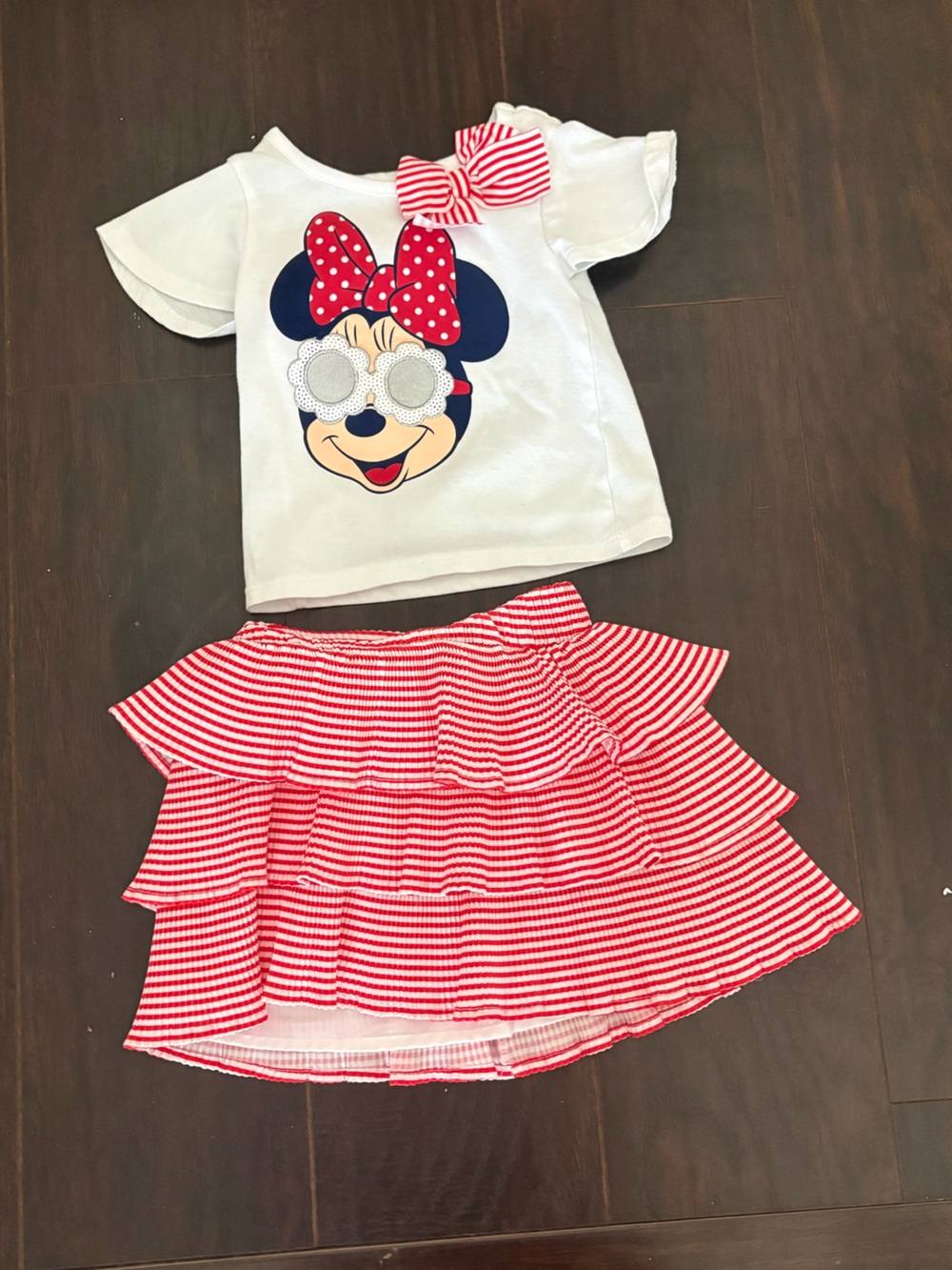 Disney Minnie Mouse Girls 3T Red Gingham Bow Skirt & Top 2 Piece Set